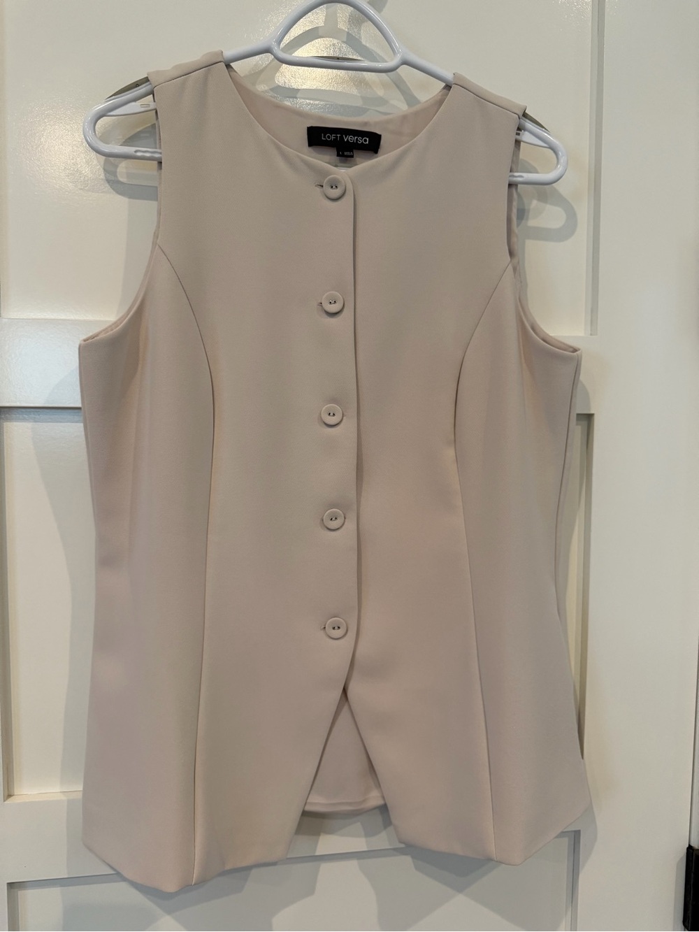 LOFT Sleeveless Button-Front Pantsuit Top in Light Beige